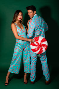 couple mint green candy cane christmas suit