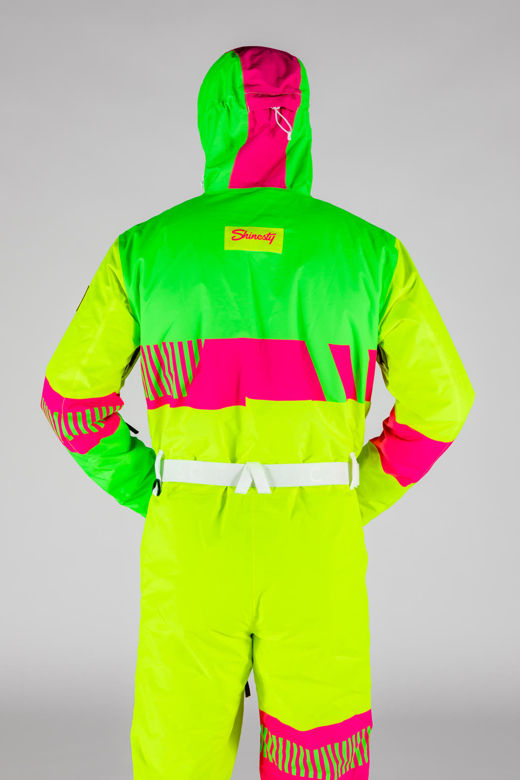 bright neon color ski suit