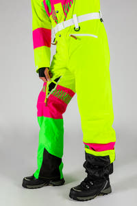 neon ski suit with pockets