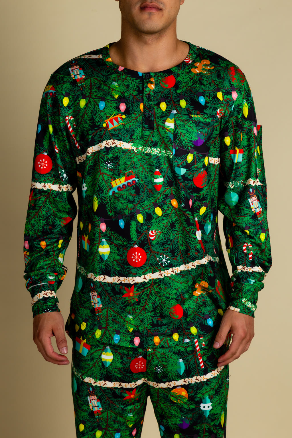 Holiday Pajamas with Christmas Decorations