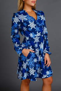 Ladies Blue Snowflake Wrap Dress