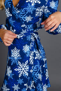 Blue Snowflake Wrap Dress for Women