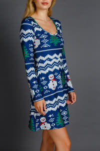 women's blue and white christmas dress