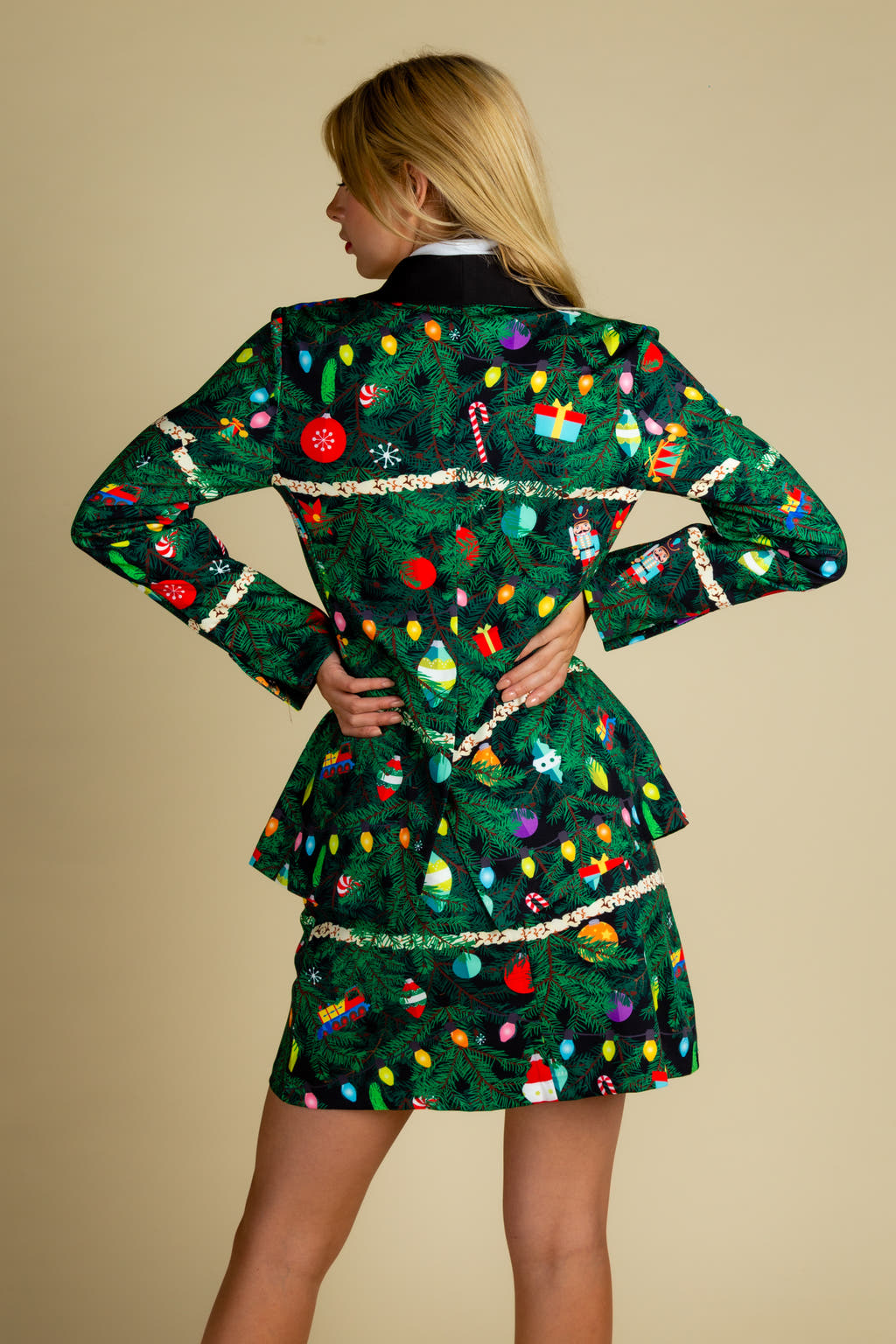 womens decorated holiday print suit jacket
