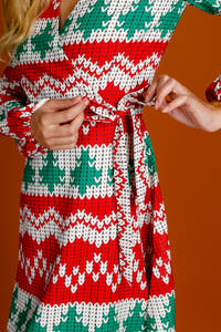 Holiday print wrap dress