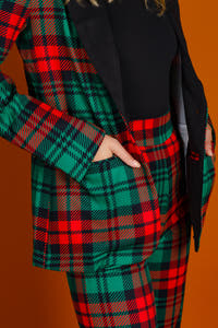 ladies tartan print christmas blazer