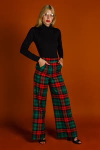 Red and green holiday suit pants