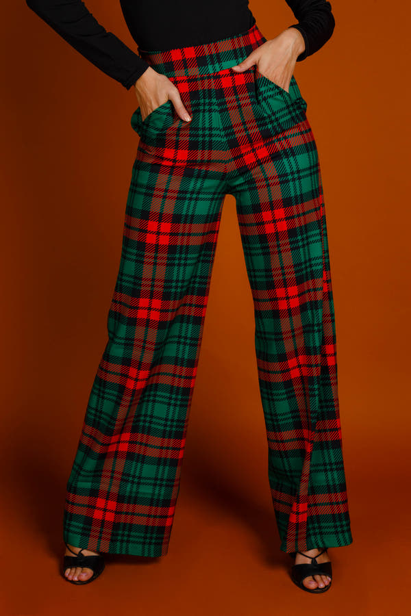 ladies tartan print christmas pants