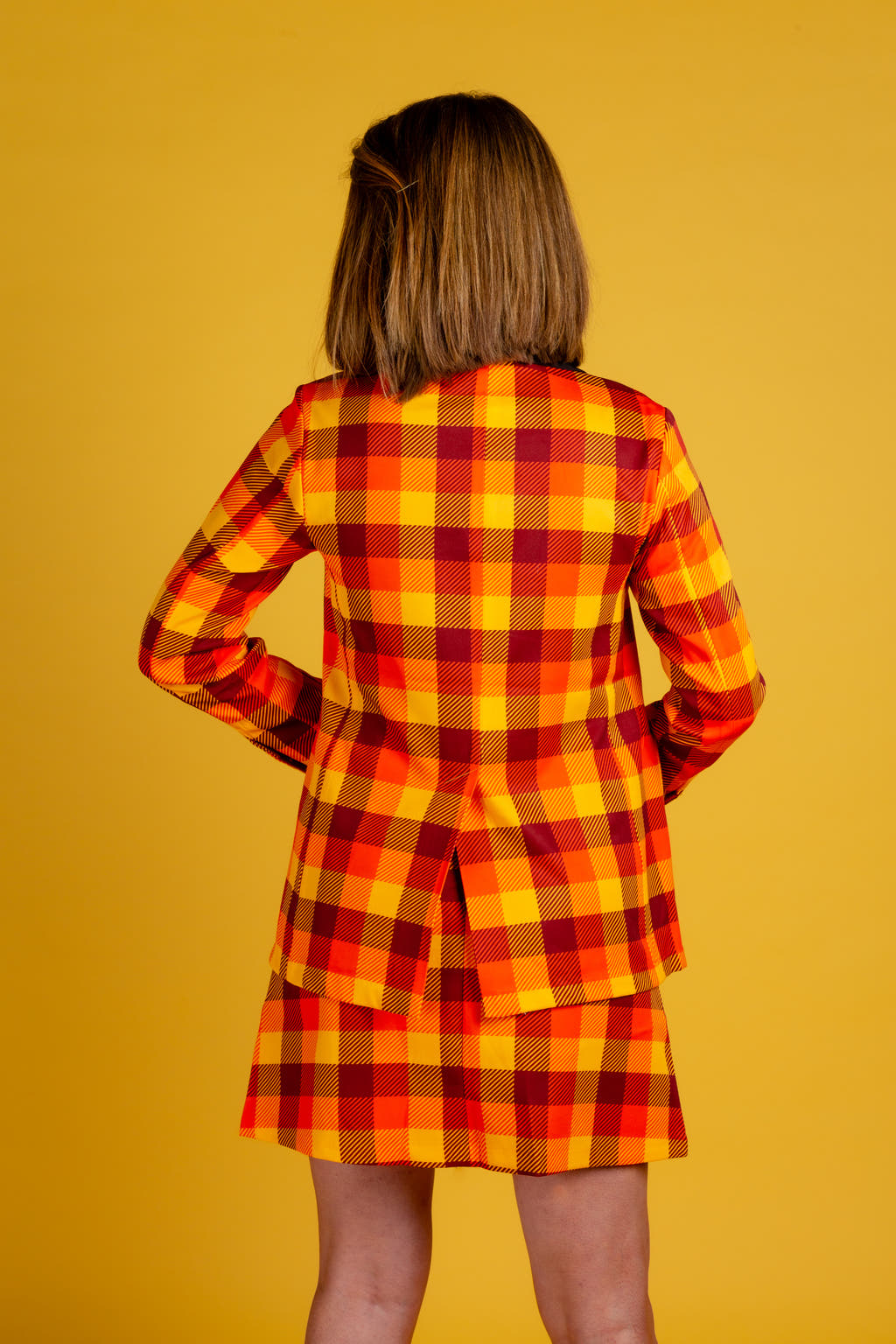 Orange plaid thanksgiving suit jacket for women