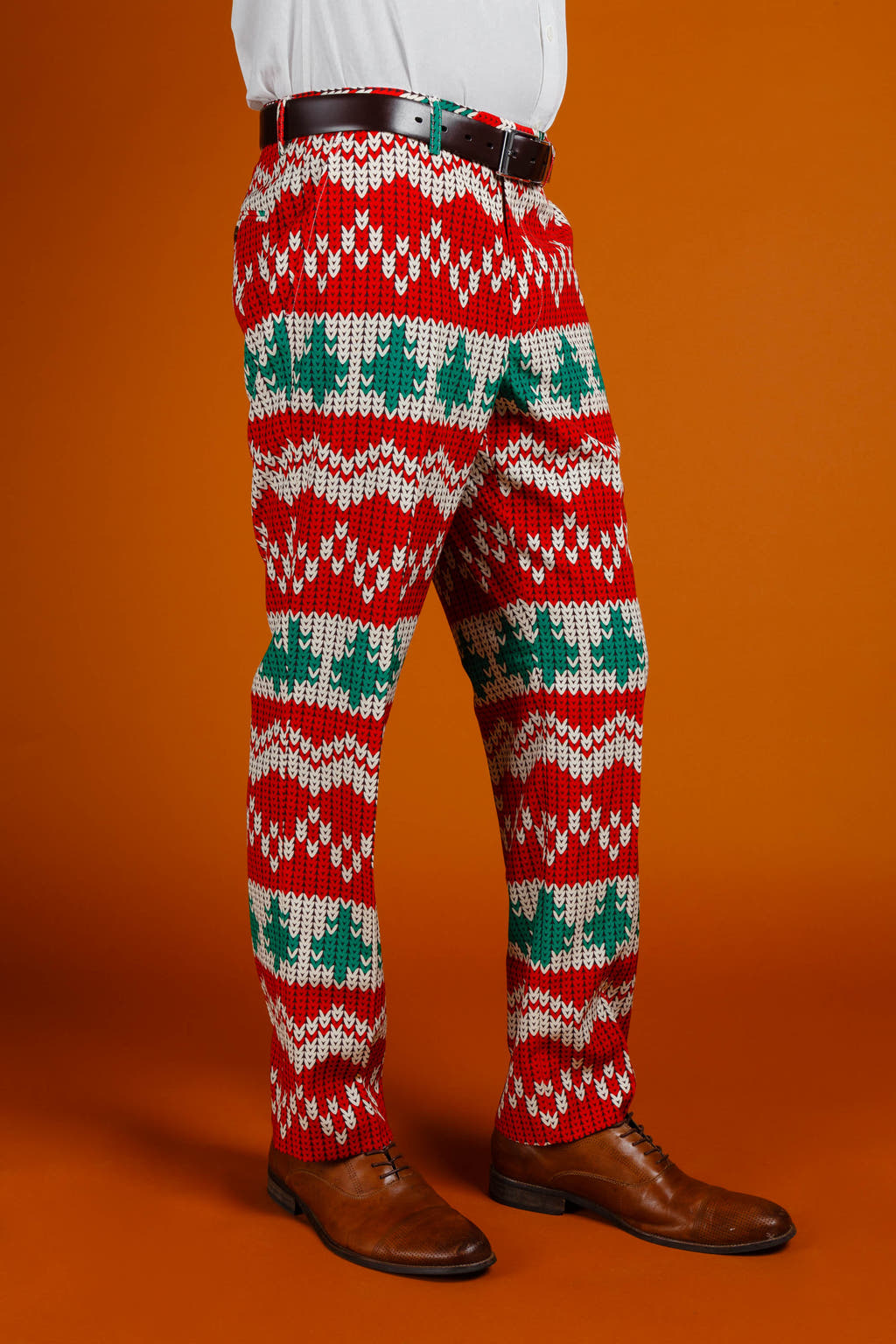 red and green holiday suit pants