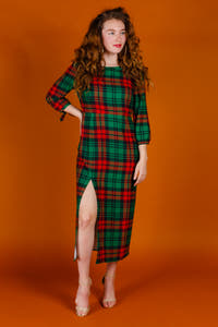 Checkered high slit ladies holiday dress