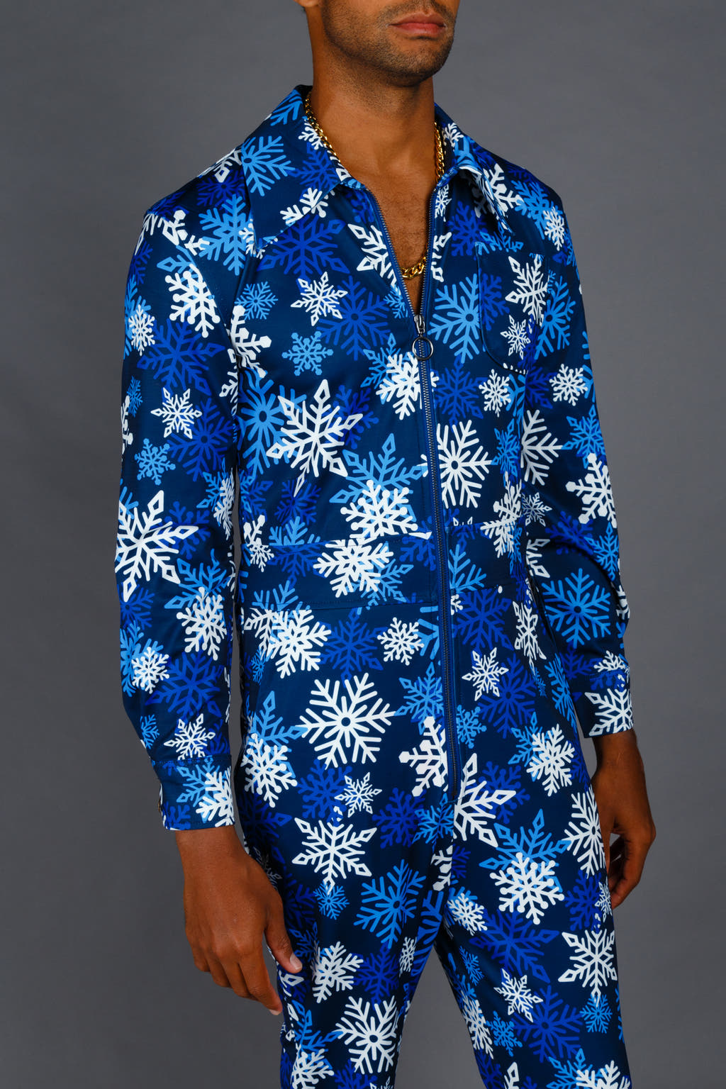 young frosty snowflake holiday flight suit for men