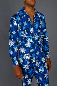 young frosty snowflake holiday flight suit for men