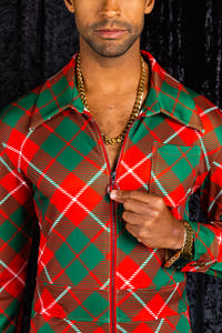 Red Plaid Holiday Flight Suit for Men