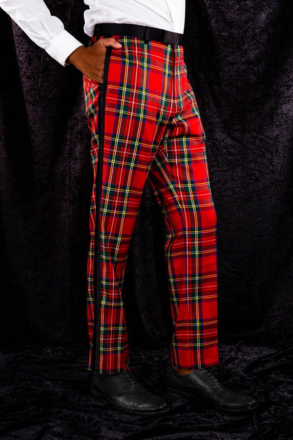 mens red tartan plaid christmas suit pants