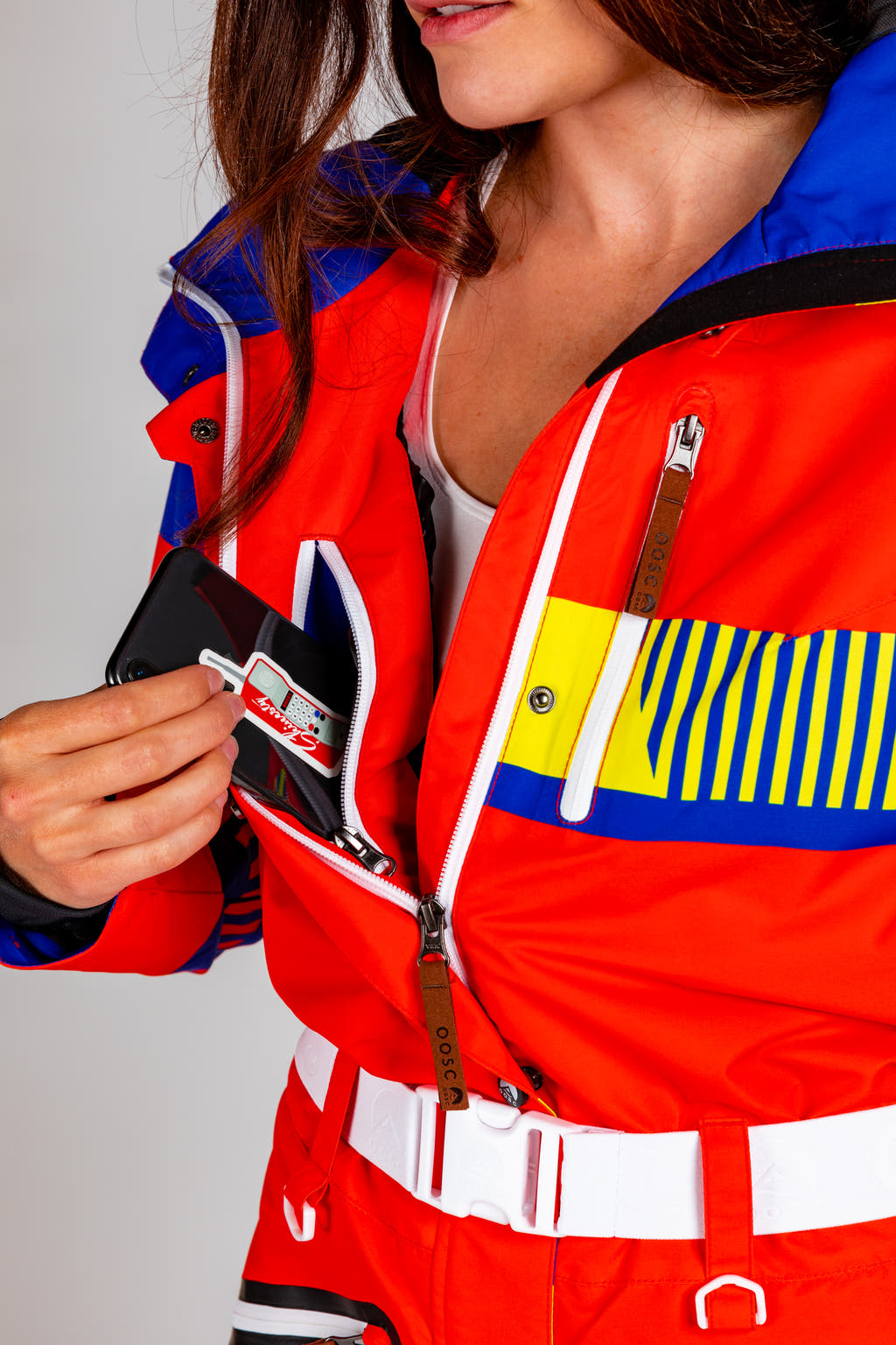 Women's cut ski suit retro red