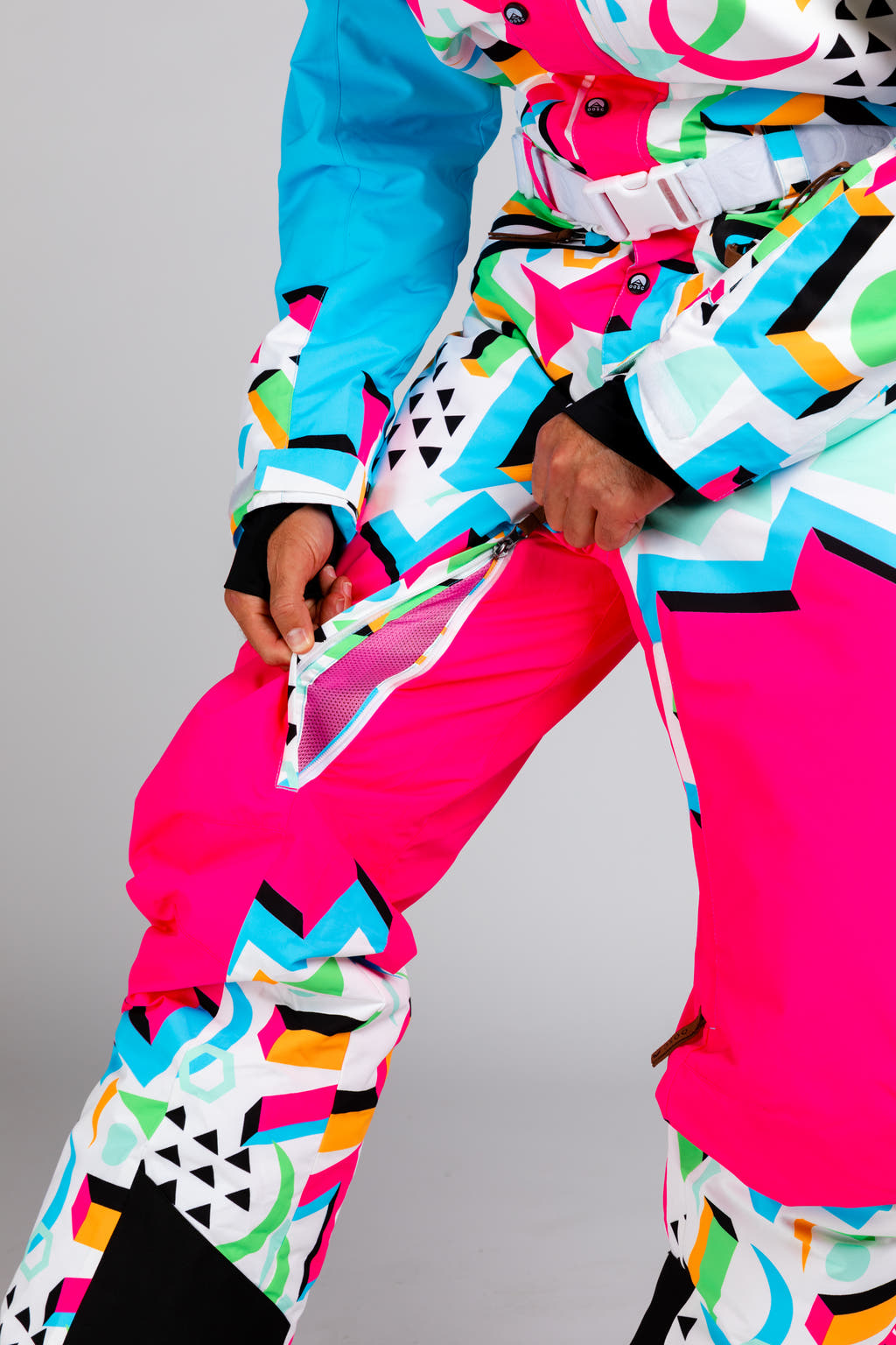 Neon ski suit with side leg pocket