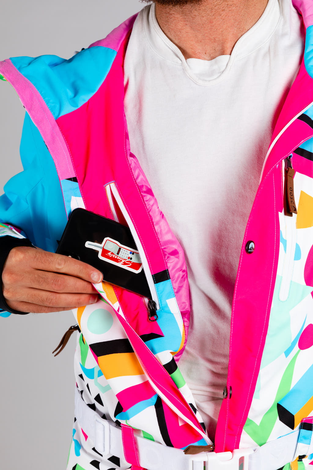 Neon color ski suit with pocket