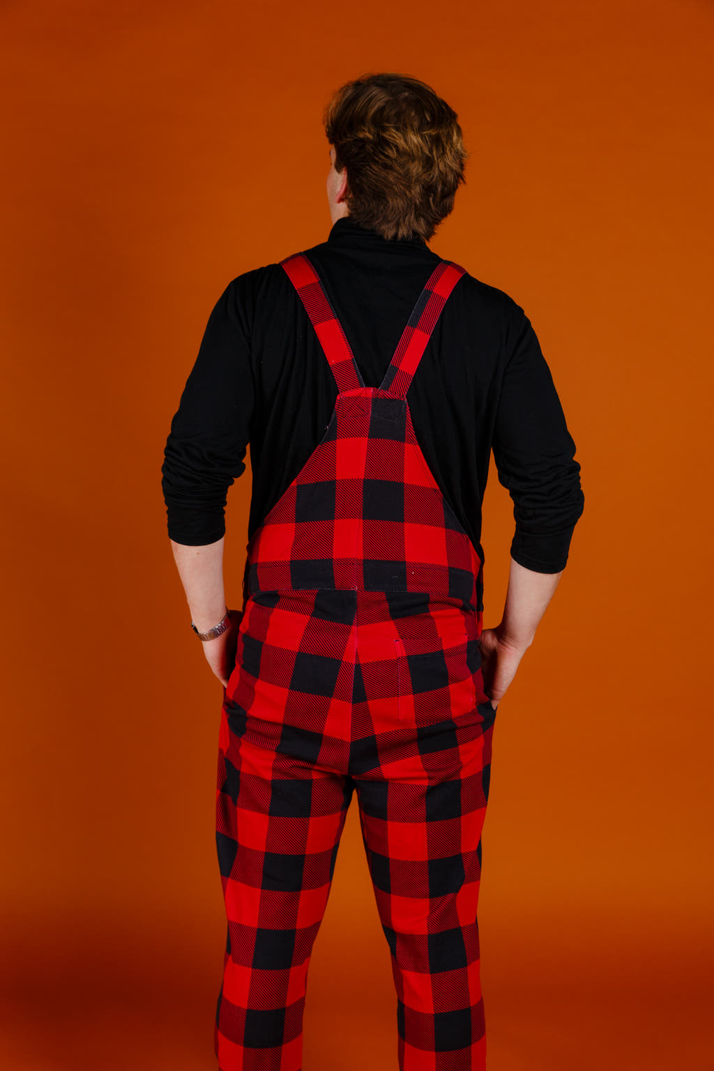 Mens red and black lumberjack pajama overalls