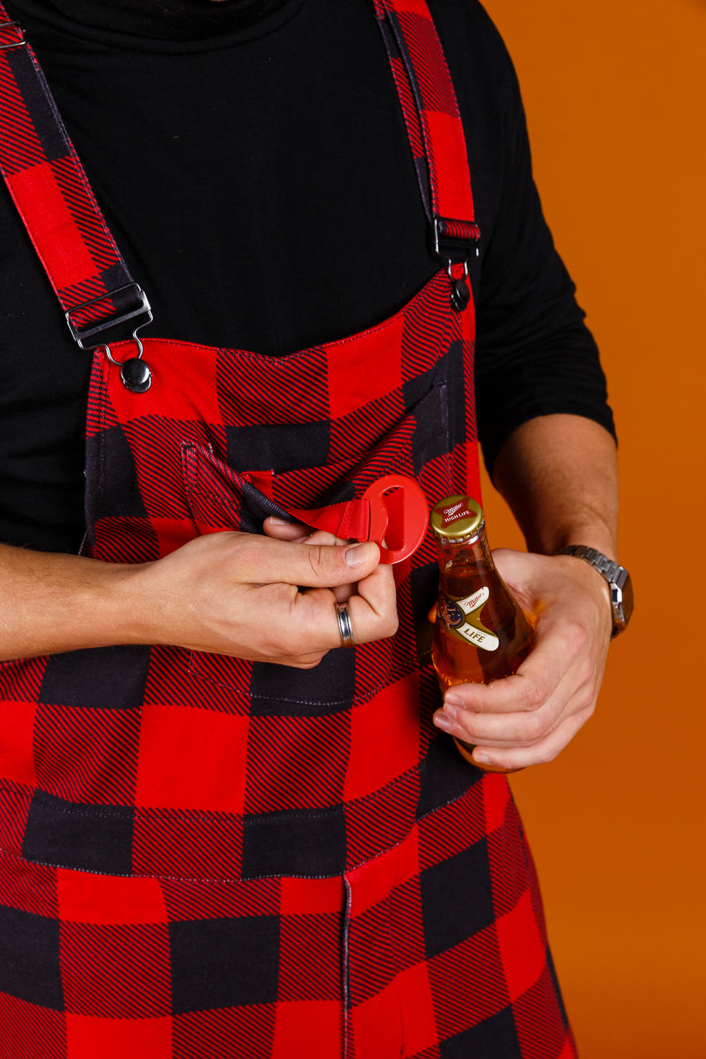 Buffalo Check Holiday Pajamaralls with bottle opener