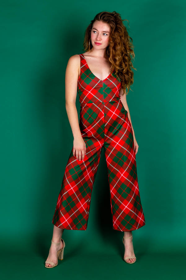 The Poinsettia Playgirl | Red Plaid Christmas Jumpsuit