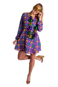 Women's mardi gras print wrap dress. 