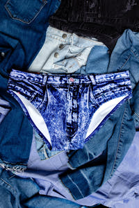 denim patterned swim suit for men