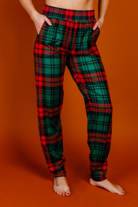 women's green plaid pajama pants