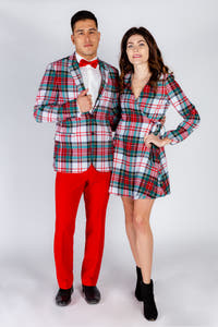 couple white plaid christmas suit 