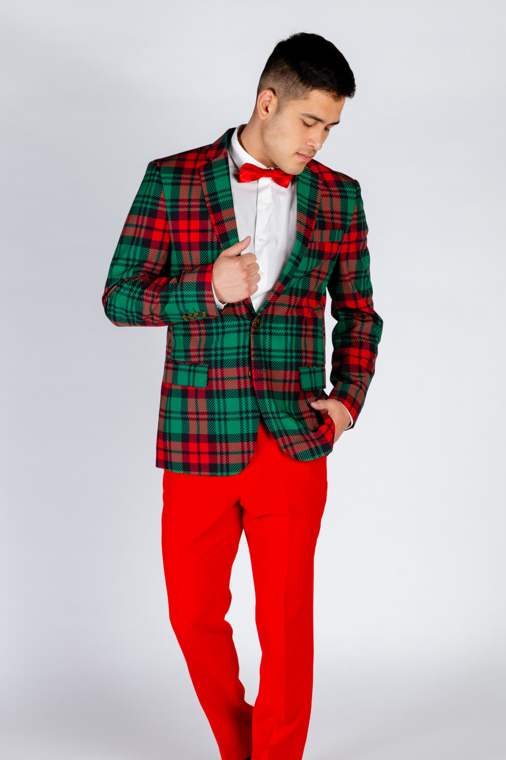 plaid red and green blazer