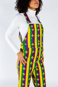 striped mardi gras overalls