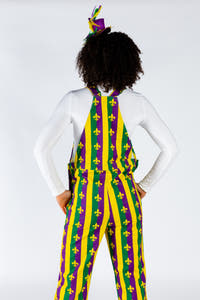 purple green and yellow overalls