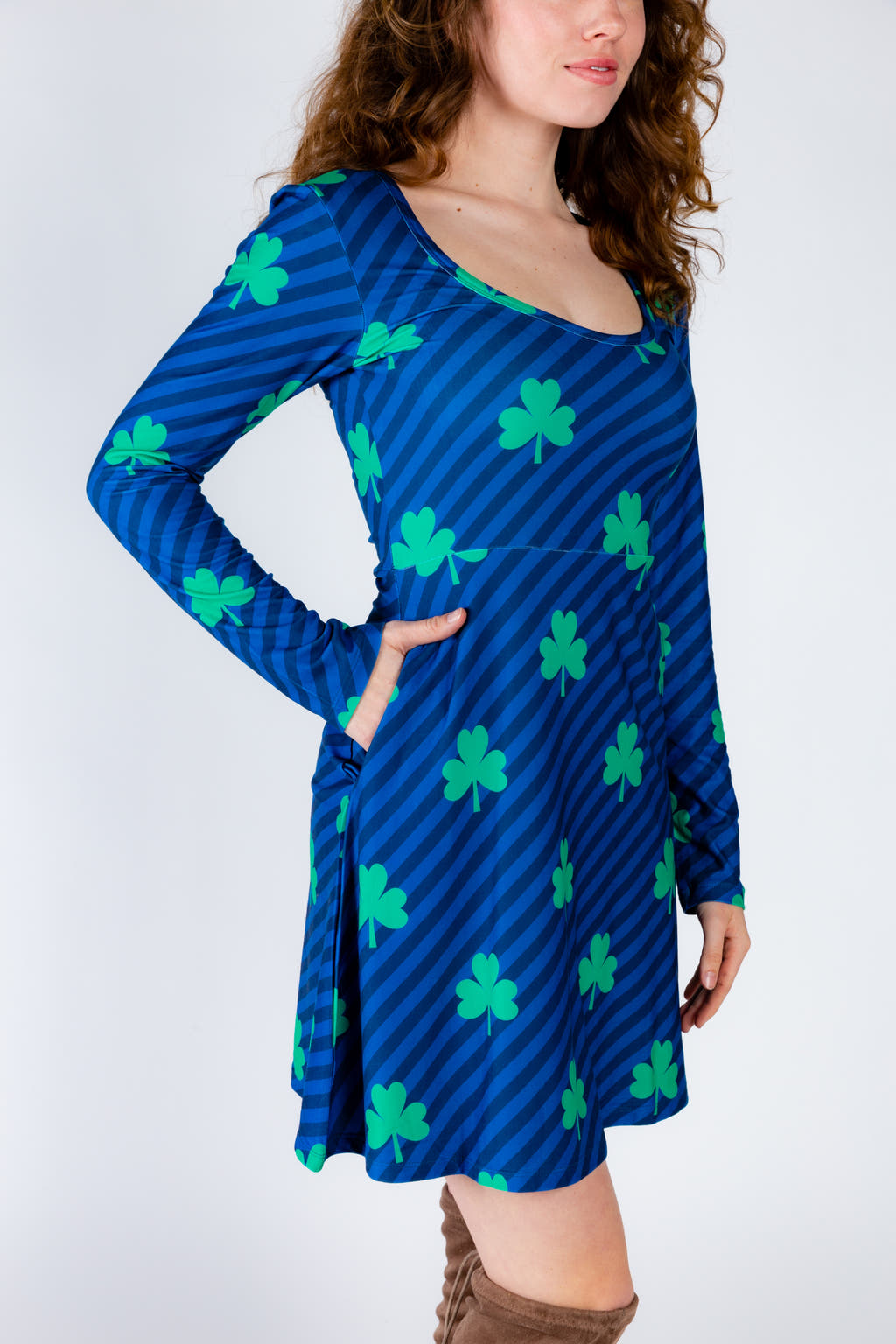 Green and navy shamrock dress for ladies