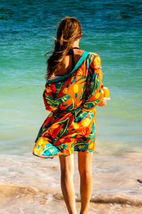 Ladies orange hawaiian tropical kimono 