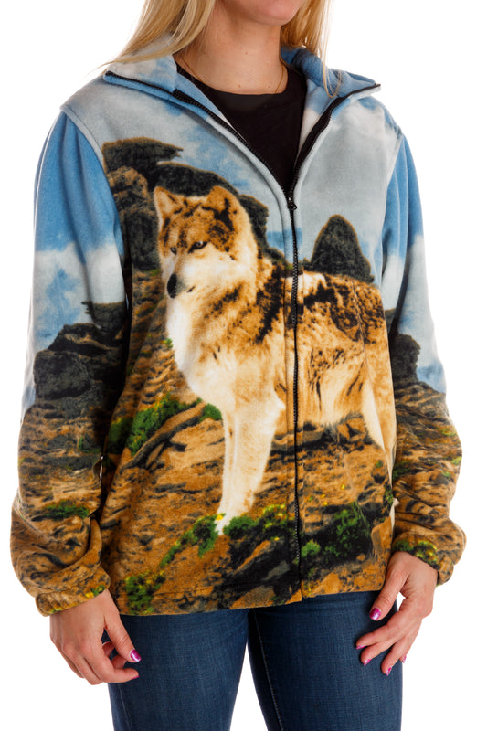 Ladies Wolf Print Fleece Jacket | The One Woman Wolf Pack