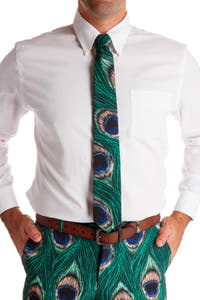 green peacock print tie for men