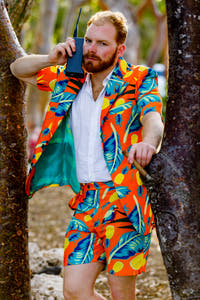 Men's orange tropical party suit 