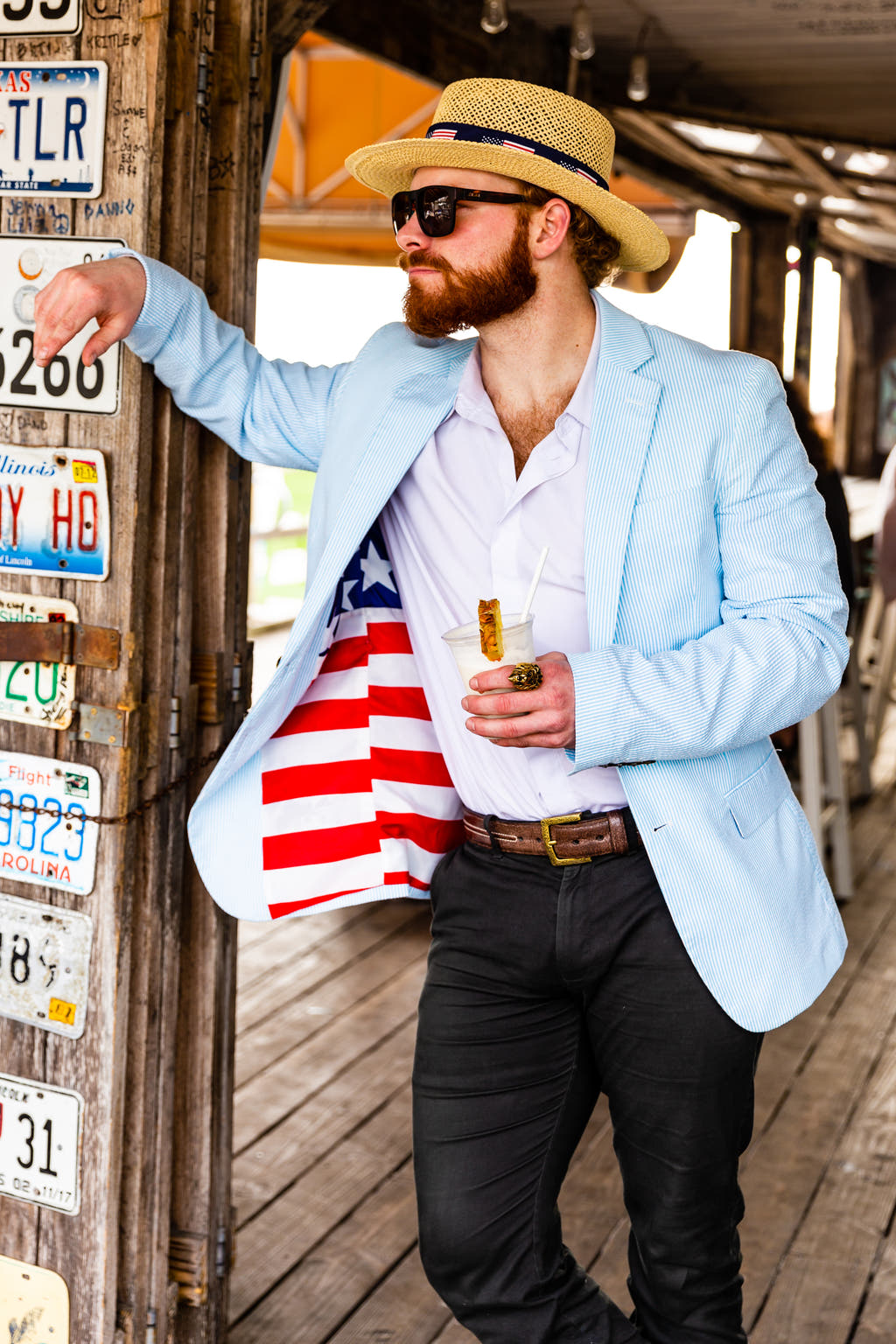 Light blue striped jacket for men