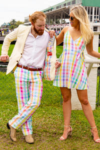 Matching plaid and yellow derby suit and dress