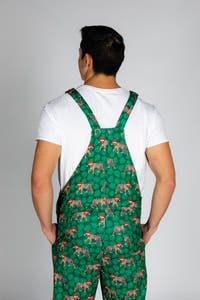 Green tinsel tigers holiday pajamaralls for men