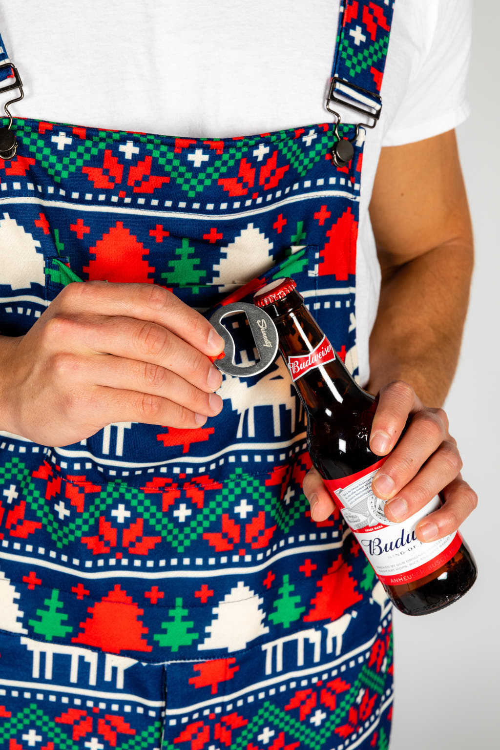 Mens Christmas Pajamaralls with Beer Bottle Opener