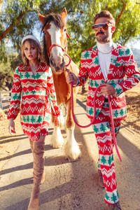 Matching couple Red Ryder print dress and suit