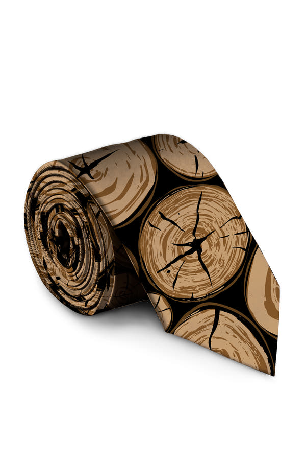 The Christmas Morning Wood Log Print Long Tie
