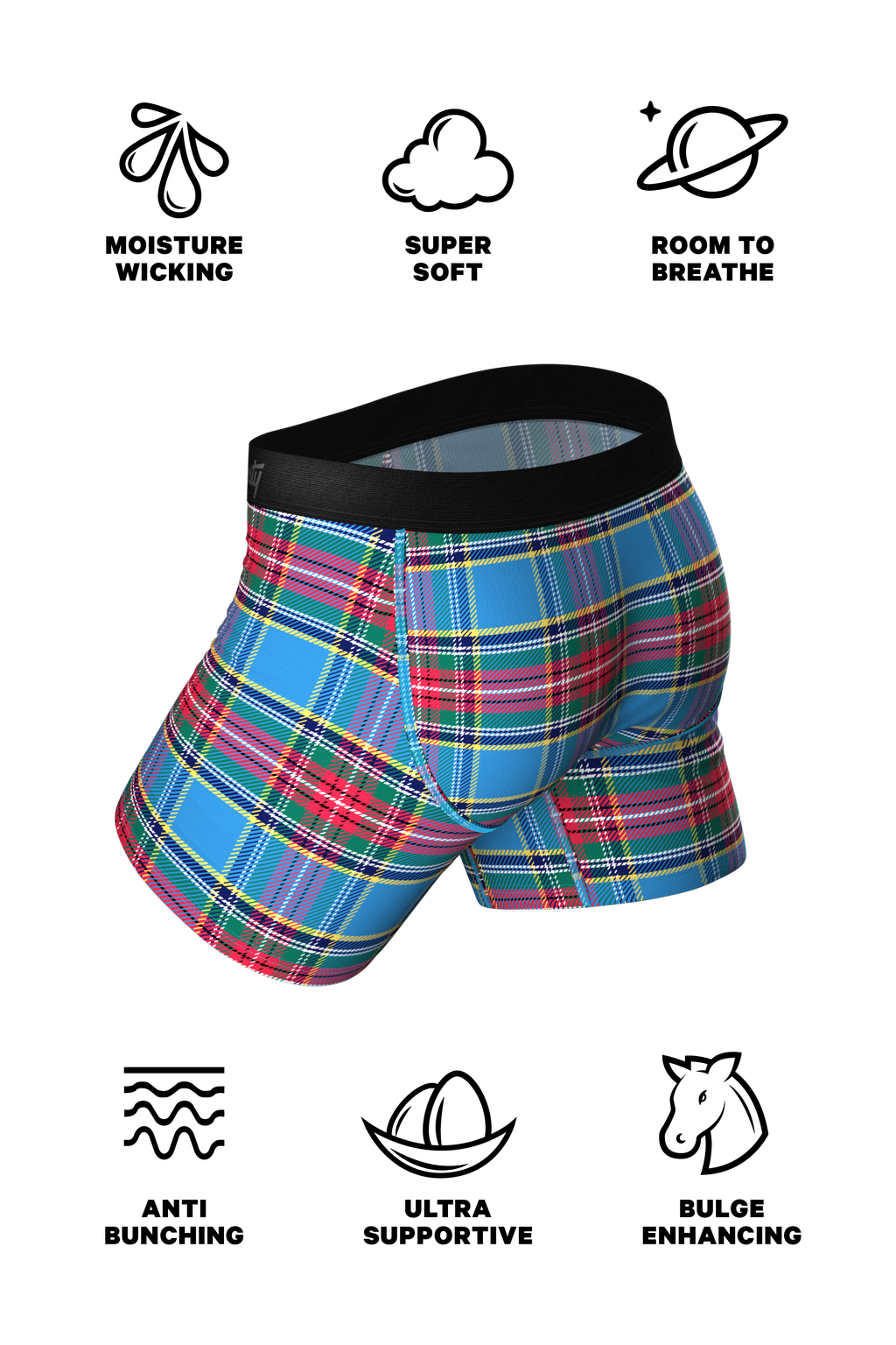blue with red and green plaid design underwear