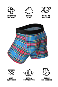 blue color with red and green plaid print pouch underwear