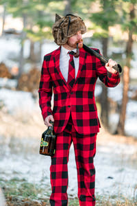 Mens Red and Black Plaid Buffalo Check Party Suit