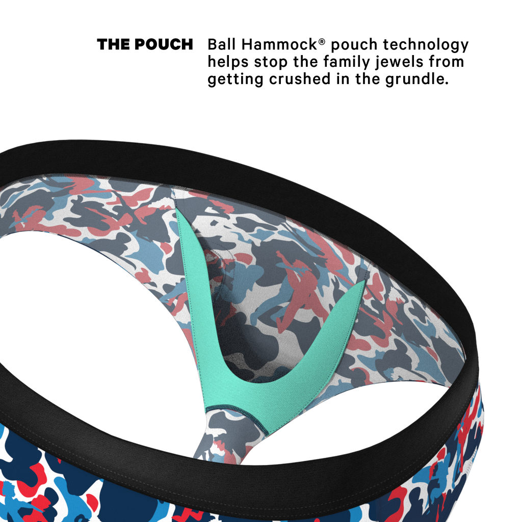 Blue red, and white camouflage ball hammock