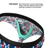 Blue red, and white camouflage ball hammock