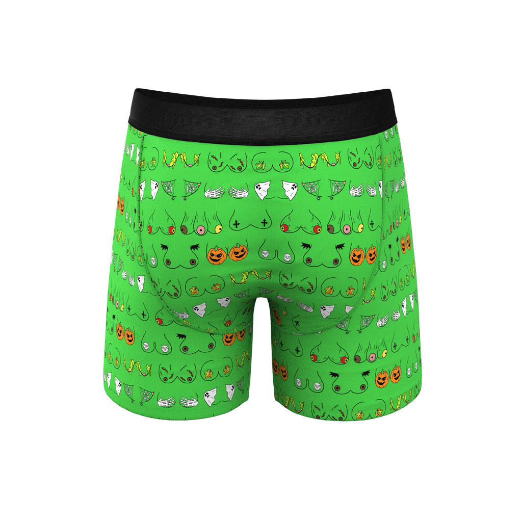 Stylish green haunted honkers pouch underwear with fly
