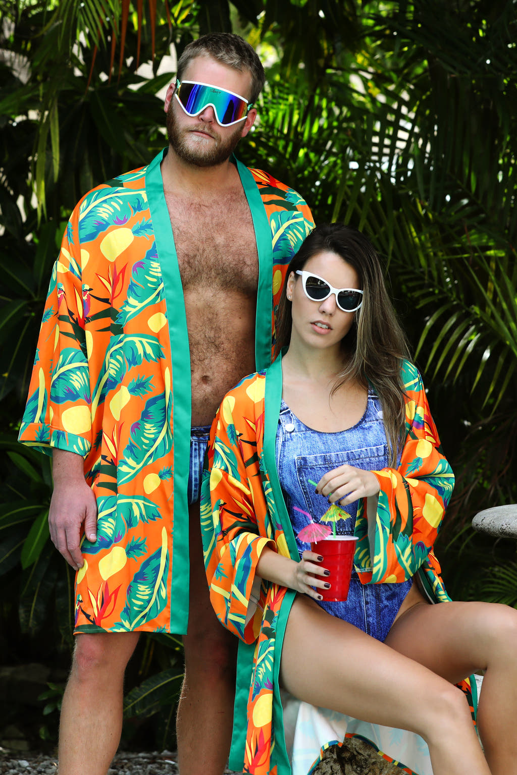 Tropical Orange Hawaiian Party Kimono